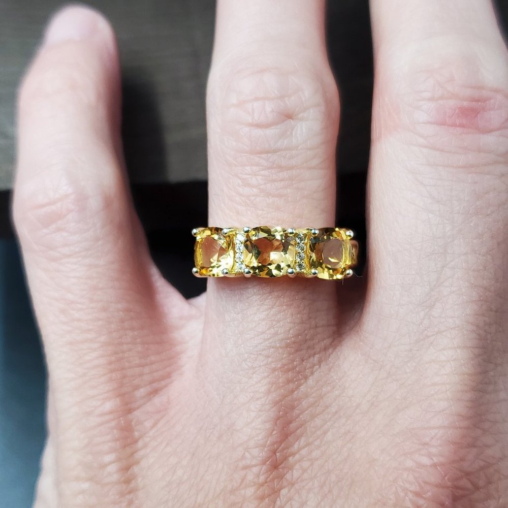 Size 8 Gold Over Sterling Silver Beautiful Cut Citrine Gemstone Ring